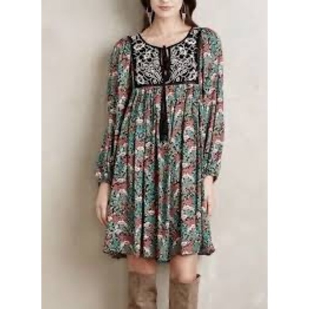 Anthropologie Floreat Ottawa Peasant Dress Floral XS Boho 100% Viscose